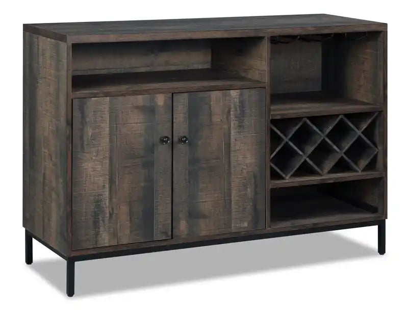 Amos Dining Server with Storage & Built-In Wine Rack, 45W - Distressed Brown