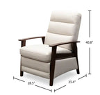 Fauteuil inclinable dossier poussoir 28,5 po en tissu aspect lin avec accoudoirs et pieds en bois