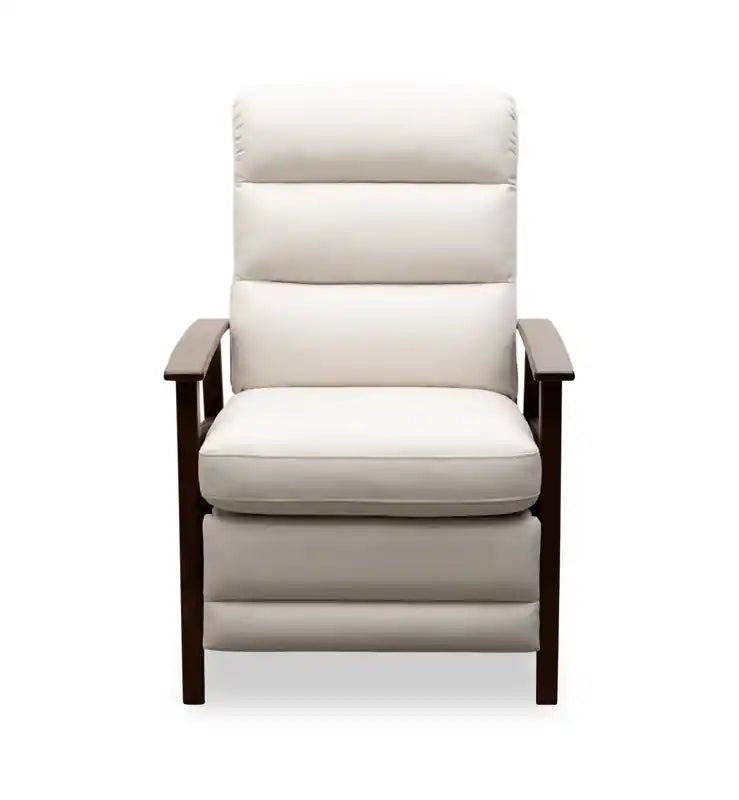 Fauteuil inclinable dossier poussoir 28,5 po en tissu aspect lin avec accoudoirs et pieds en bois