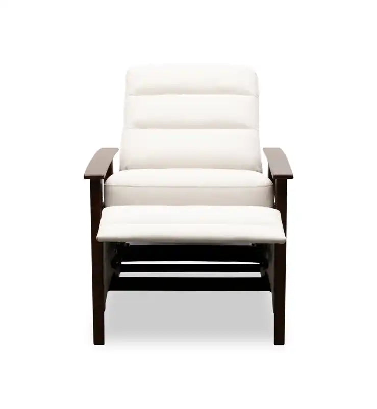 Fauteuil inclinable dossier poussoir 28,5 po en tissu aspect lin avec accoudoirs et pieds en bois