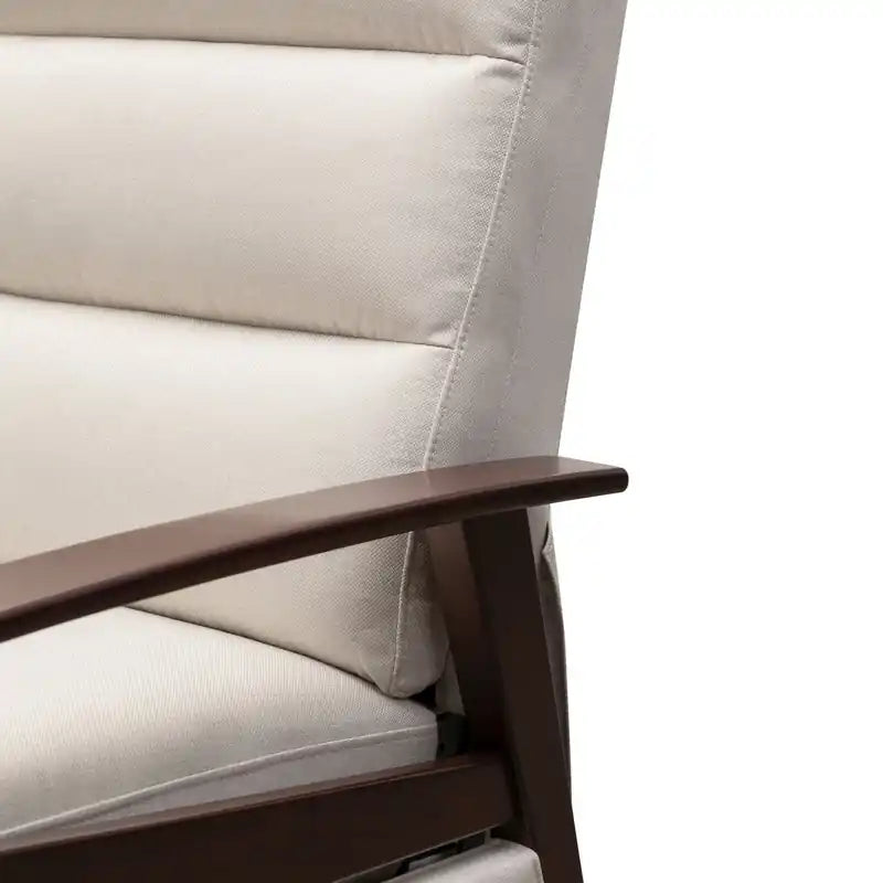 Fauteuil inclinable dossier poussoir 28,5 po en tissu aspect lin avec accoudoirs et pieds en bois