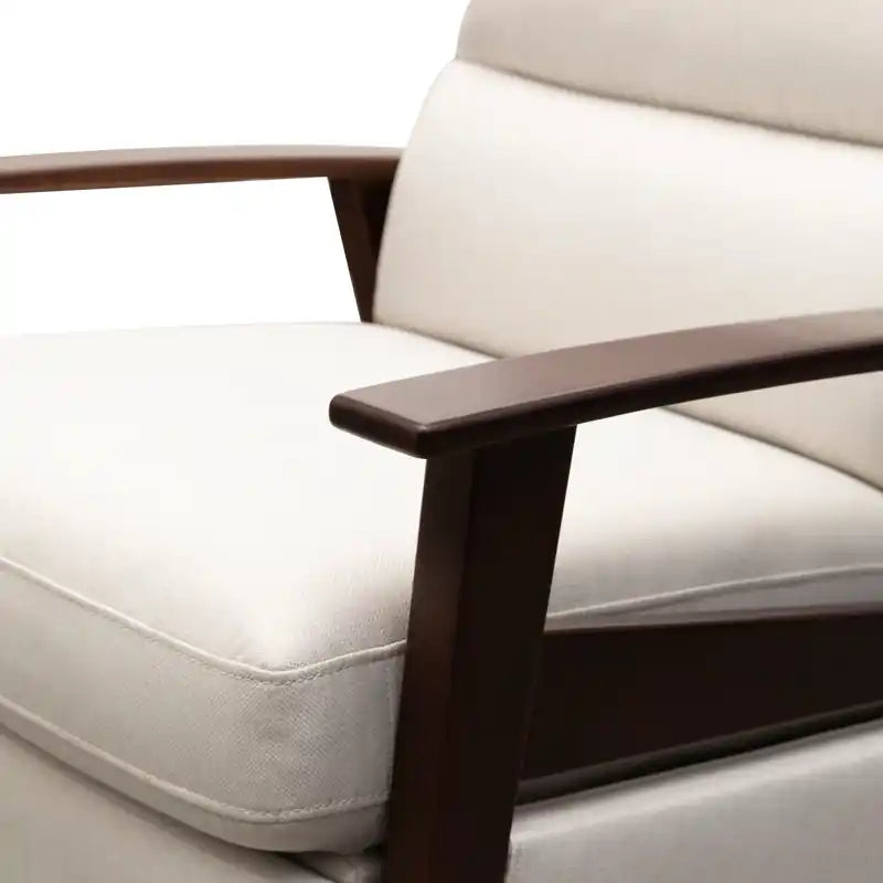 Fauteuil inclinable dossier poussoir 28,5 po en tissu aspect lin avec accoudoirs et pieds en bois