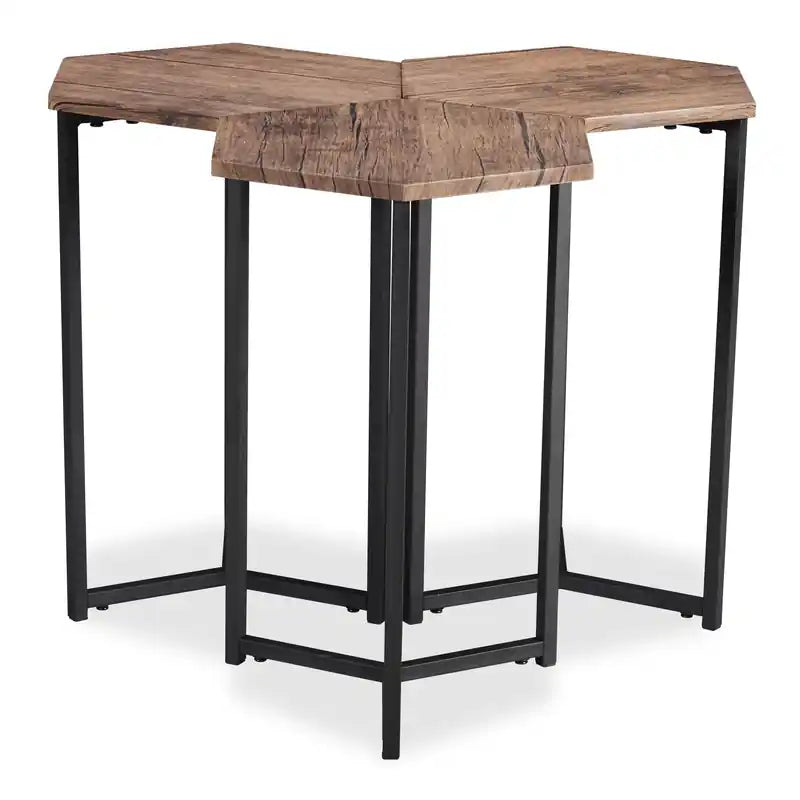 Table d'appoint 3 pièces 15,7 po – Marron avec pieds en métal noir