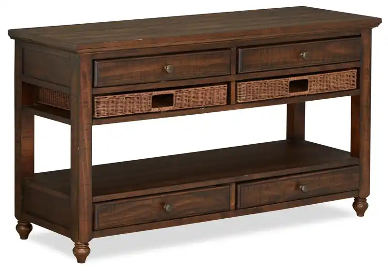 Cottage Lane 50 Rustic Sofa Table with Storage and Shelf - Dark Brown Wood