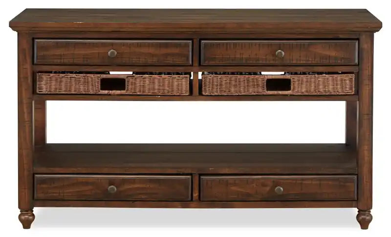 50 Table console rustique avec rangement et étagère - Bois marron foncé