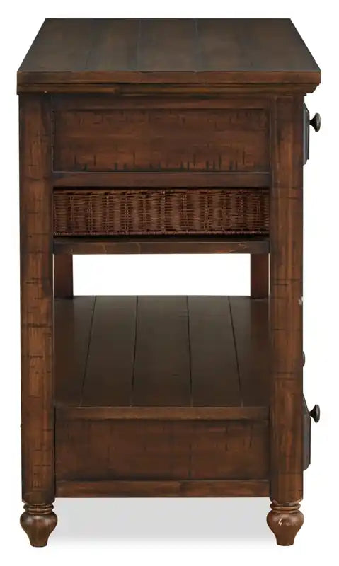 50 Table console rustique avec rangement et étagère - Bois marron foncé