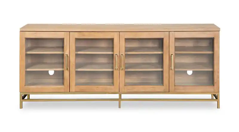 Meuble TV 70 po en bois massif moderne avec rangement et gestion des câbles pour téléviseurs jusqu'à 75 po - Belge