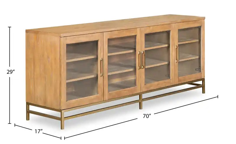 Meuble TV 70 po en bois massif moderne avec rangement et gestion des câbles pour téléviseurs jusqu'à 75 po - Belge