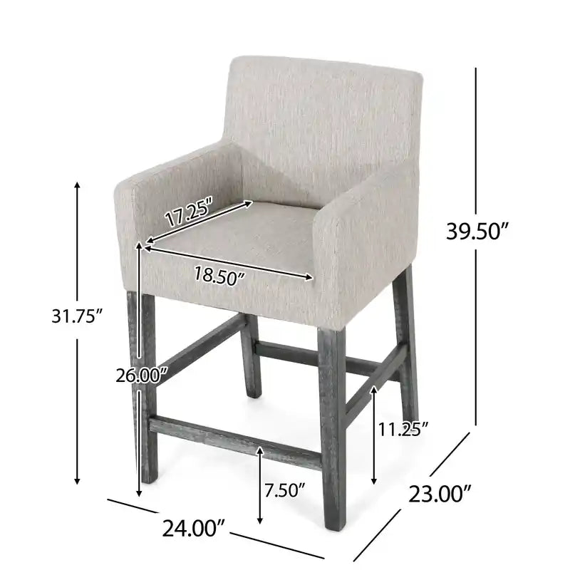 Tabourets de comptoir Griffith de 26 po de hauteur avec tissu rembourré et pieds en bois massif