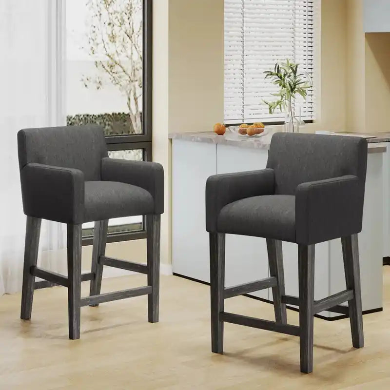 Tabourets de comptoir de 26 po de hauteur avec tissu rembourré et pieds en bois massif