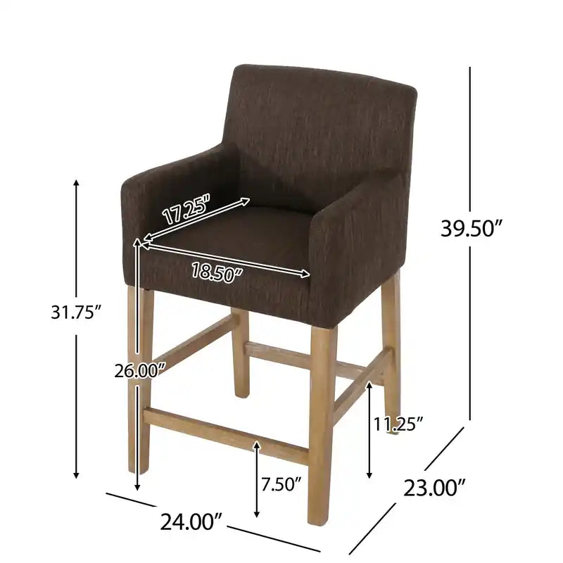 Tabouret de comptoir de 66 cm avec siège en tissu rembourré et pieds en bois massif