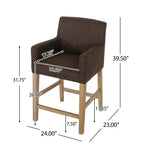 Tabouret de comptoir de 66 cm avec siège en tissu rembourré et pieds en bois massif