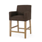 Tabouret de comptoir de 66 cm avec siège en tissu rembourré et pieds en bois massif