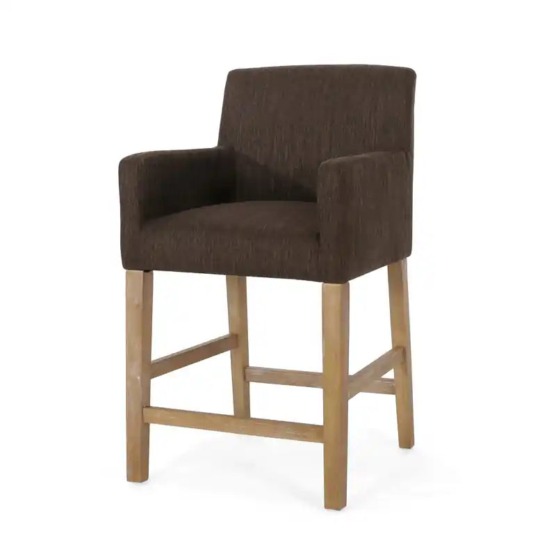 Tabouret de comptoir de 66 cm avec siège en tissu rembourré et pieds en bois massif