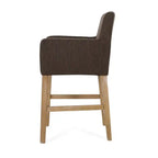 Tabouret de comptoir de 66 cm avec siège en tissu rembourré et pieds en bois massif