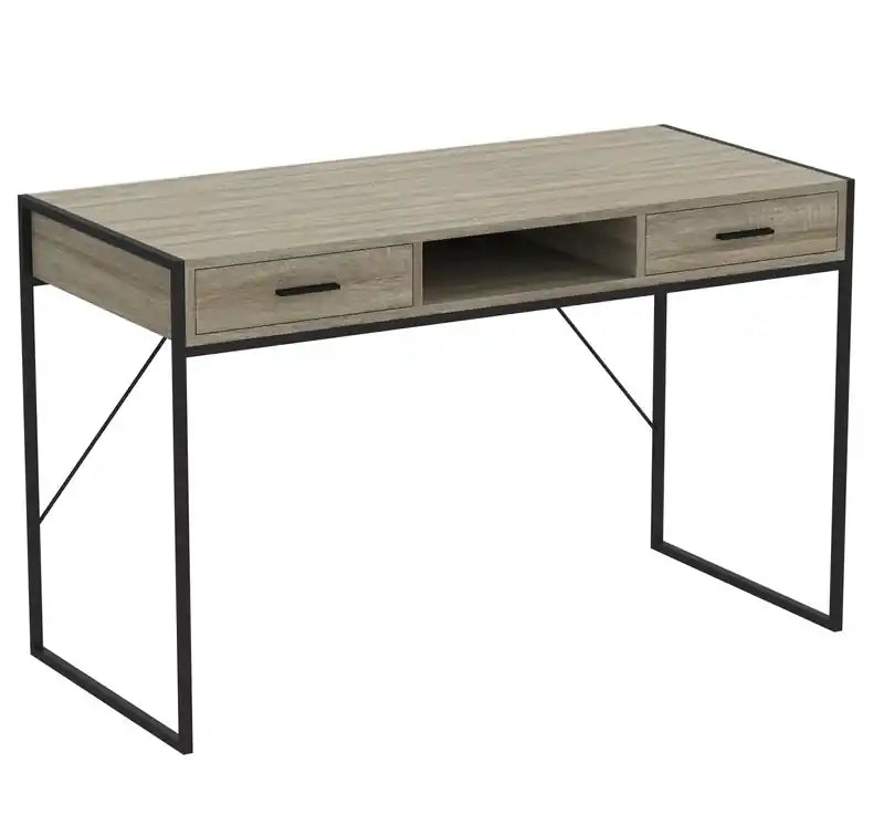 48 Computer Desk With 2 Drawers and 1 Shelf - Dark Taupe With Black Metal Base