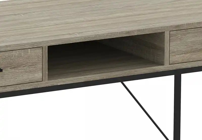Bureau informatique de 48 pouces avec 2 tiroirs et 1 étagère - Taupe foncé avec base en métal noir