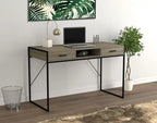 Bureau informatique de 48 pouces avec 2 tiroirs et 1 étagère - Taupe foncé avec base en métal noir