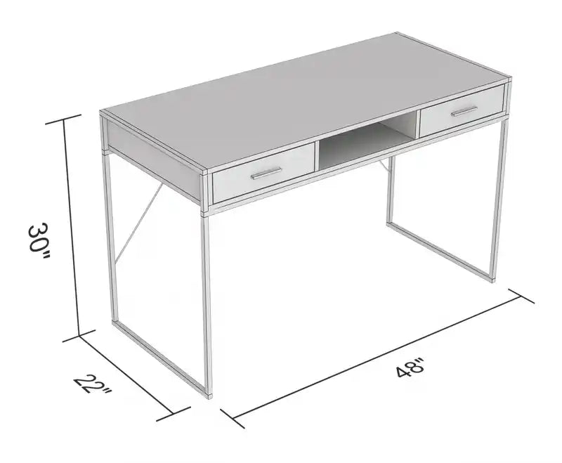 Bureau informatique de 48 pouces avec 2 tiroirs et 1 étagère - Taupe foncé avec base en métal noir