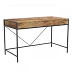 49 Computer Desk With 2 Drawers - Brown Wood With Black Metal
