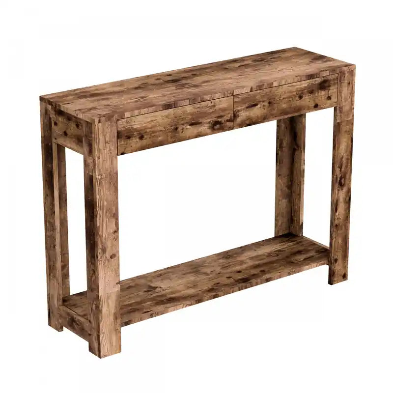 40 Console Table With 2 Drawers And Shelf - Brown Reclaimed Wood