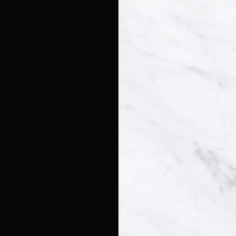 Ilôt de Cuisine Avec Étagère de Rangement Ouverte – Noir Mat et Faux Marbre Blanc