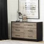 Commode 6 tiroirs London – Noir vieilli et chêne patiné