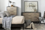 Commode 6 tiroirs London – Noir vieilli et chêne patiné
