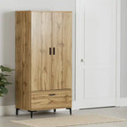 Armoire de chambre Musano avec portes et tiroirs - Chêne Nordik