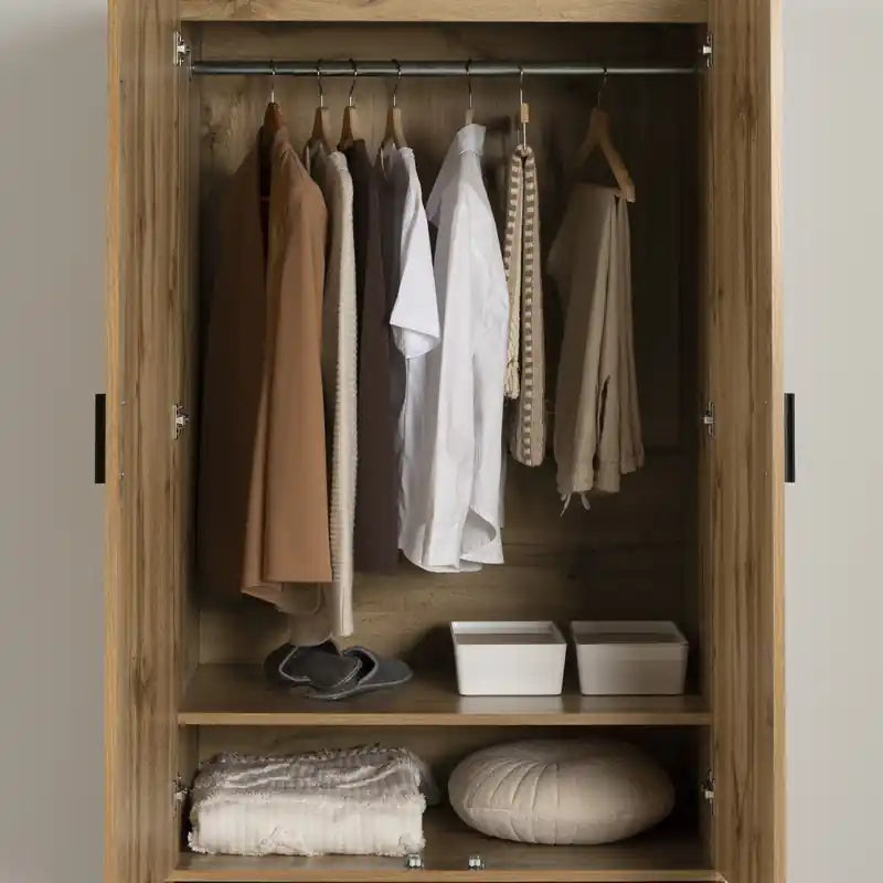 Armoire de chambre Musano avec portes et tiroirs - Chêne Nordik