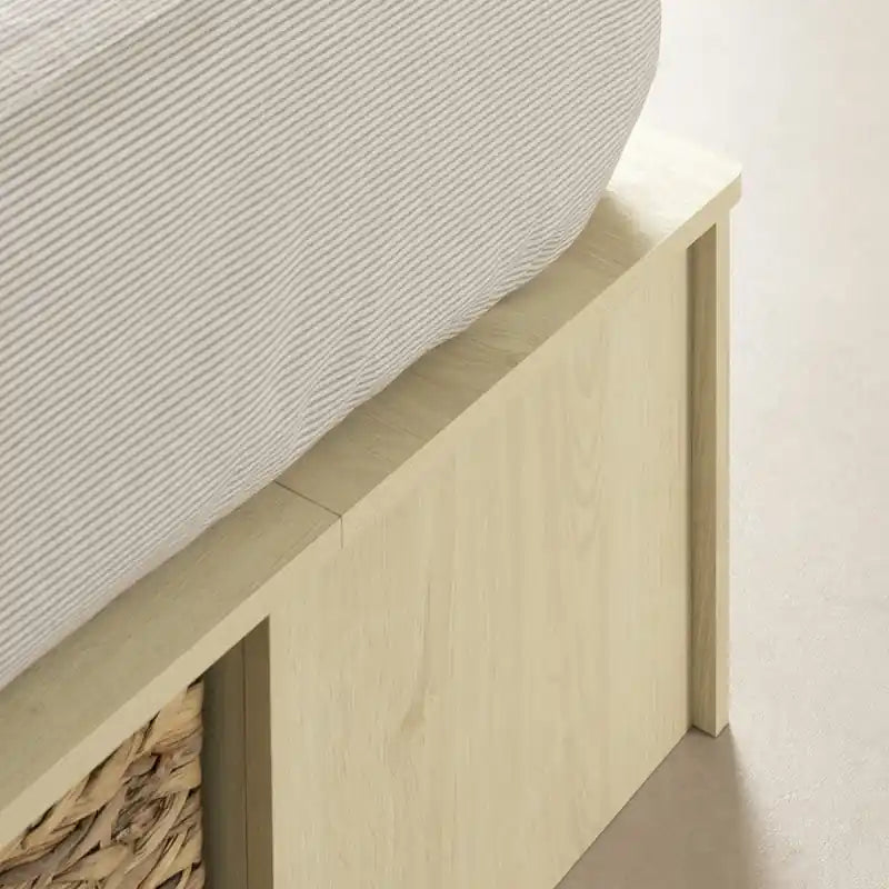 Lit plateforme de rangement avec paniers en osier – Chêne blanchi