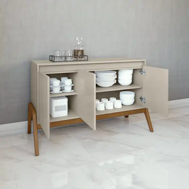 Bahut Mid-Century Modern 48.50 avec pieds en bois massif - Grège