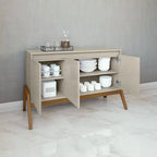 Bahut Mid-Century Modern 48.50 avec pieds en bois massif - Grège