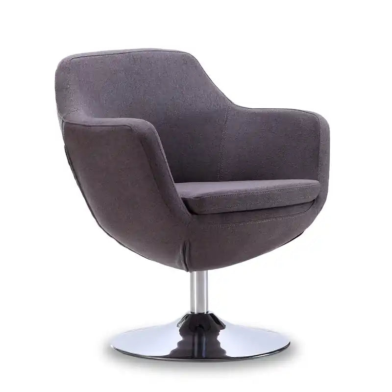 Manhattan Comfort Caisson Polished Chrome Twill Swivel Accent Chair