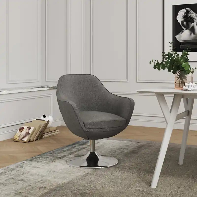 Fauteuil pivotant Caisson en sergé, chrome poli
