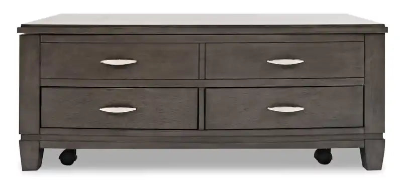 Table basse relevable moderne de 48 po avec rangement et roulettes - Bois gris brun