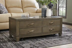 Table basse relevable moderne de 48 po avec rangement et roulettes - Bois gris brun