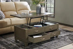 Table basse relevable moderne de 48 po avec rangement et roulettes - Bois gris brun