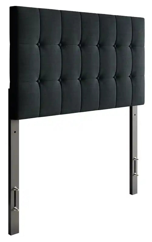 Tête de lit capitonnée Ellis en tissu anthracite, avec boutons, taille simple