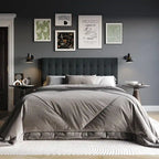 Tête de lit capitonnée Ellis en tissu anthracite, avec boutons, taille simple