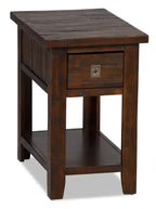 16 Table d'appoint rustique avec rangement et étagère - Bois marron foncé