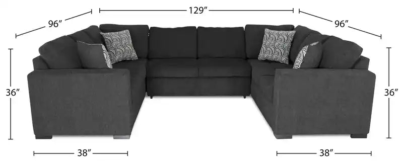 Canapé sectionnel 3 places en tissu chenille fabriqué au Canada - Gris poivré