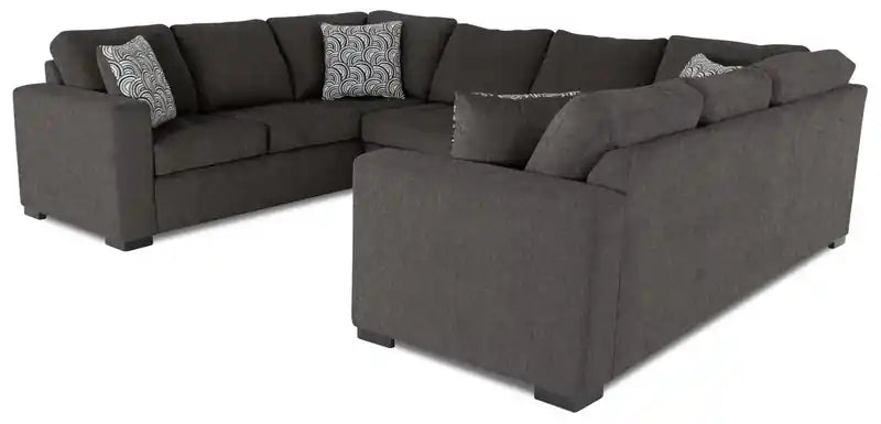 Canapé sectionnel 3 places en tissu chenille fabriqué au Canada - Gris poivré
