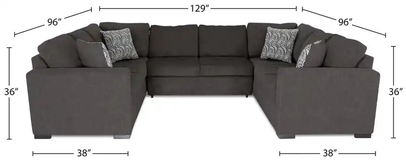 Canapé sectionnel 3 places en tissu chenille fabriqué au Canada - Gris poivré