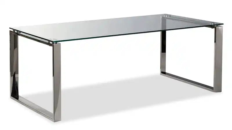 Metro 47 Modern Glass Top Coffee Table - Silver with Metal Legs
