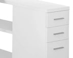 Bureau d'angle réglable de 120 cm avec 3 tiroirs et étagères ouvertes