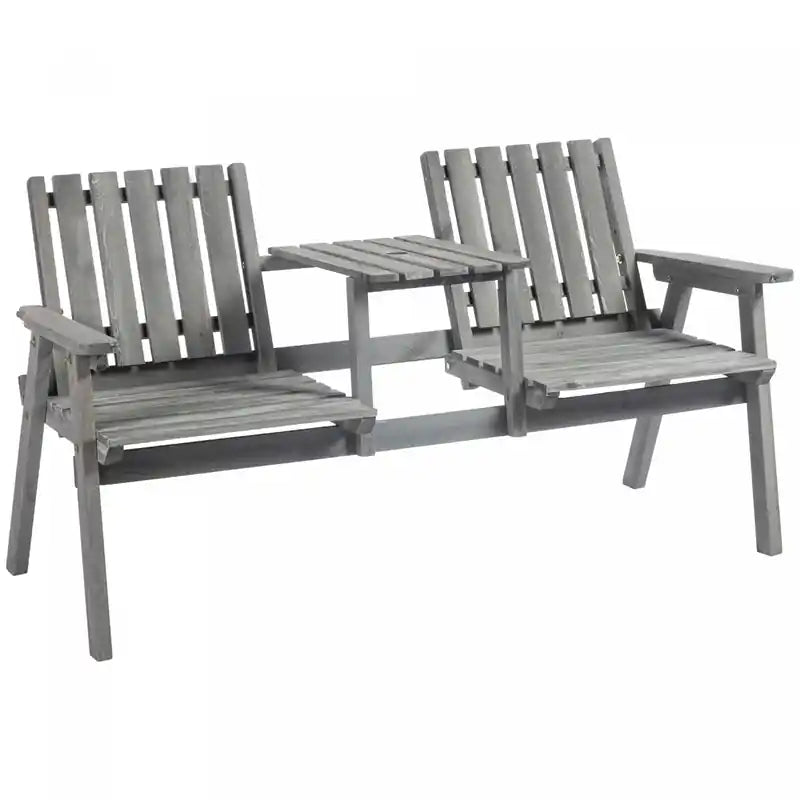 2-seater Outdoor Bench With Table, Wooden Garden Bench