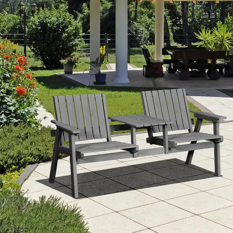 Banc de jardin 2 places avec table, en bois
