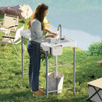 Outsunny Folding Fish Cleaning Table Camping Table With Sinks Faucet