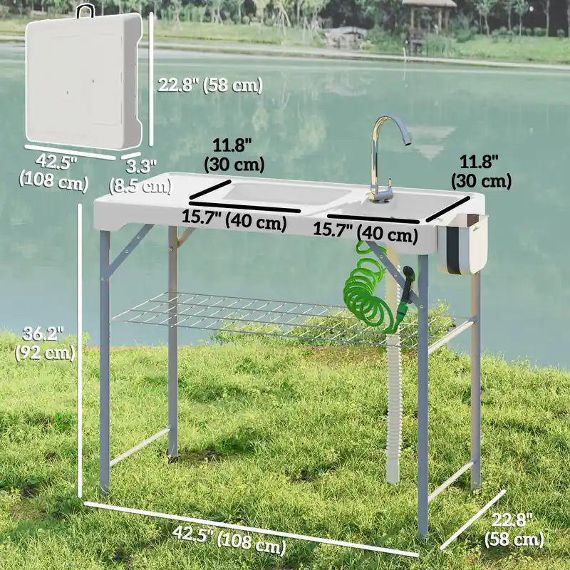 Table de nettoyage de poisson pliable Table de camping avec éviers et robinet
